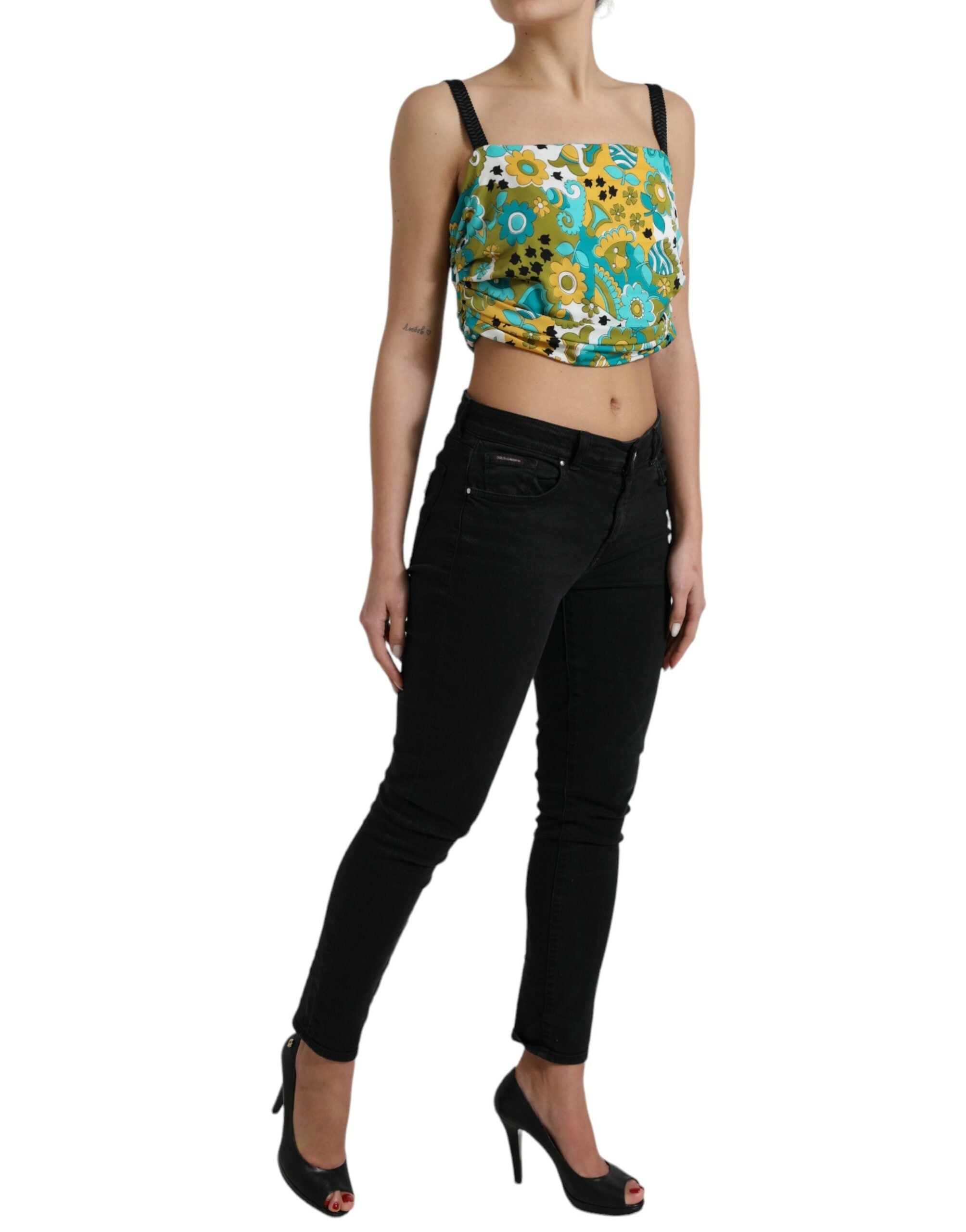 Floral Print Silk Tank Top — Multicolor