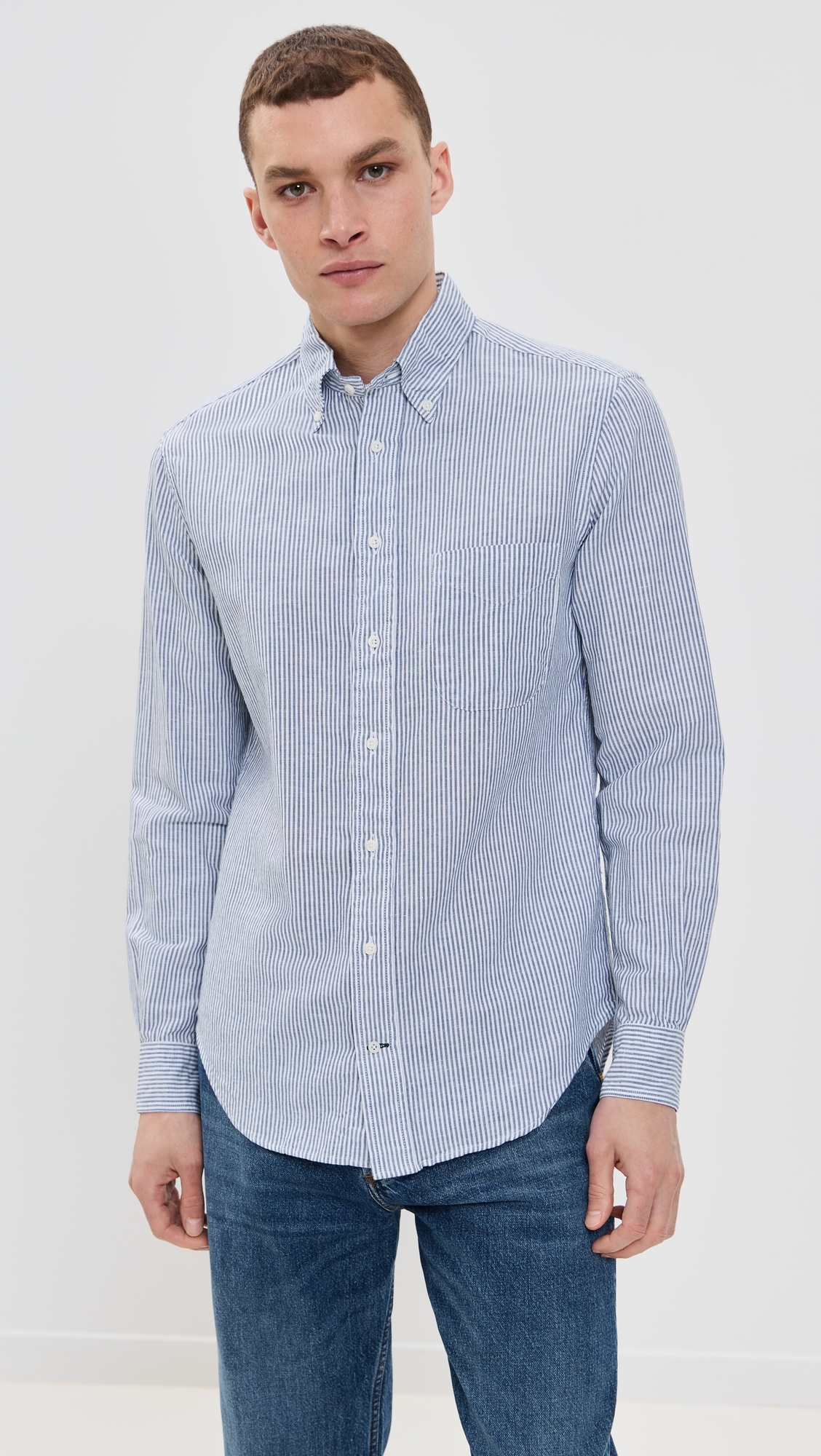 Gitman Vintage Striped Linen Shirt Blue Stripe