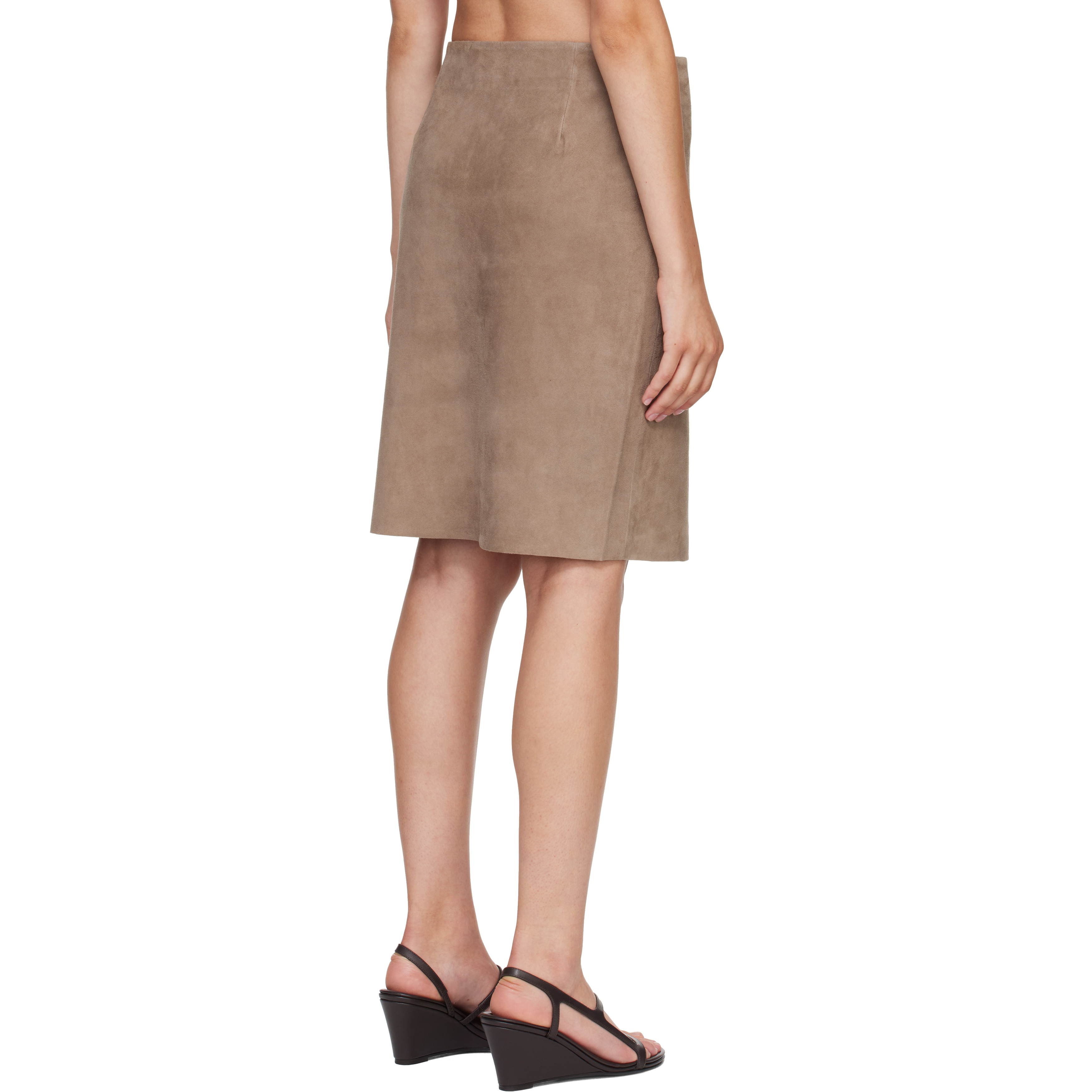 Taupe Suede Everyday Wrap Midi Skirt