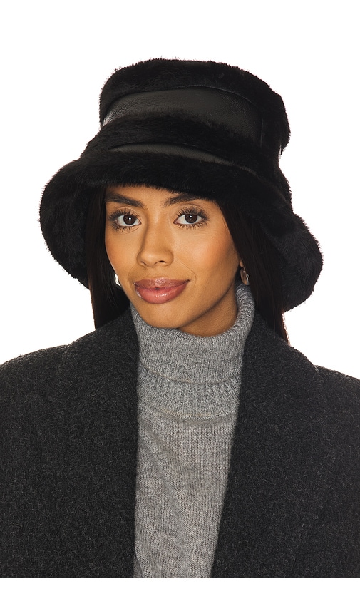 Jocelyn Faux Mink & Leather Bucket Hat in Black
