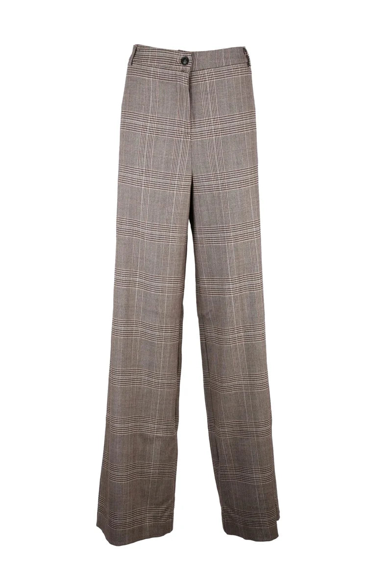 Palazzo Trousers With Low Waist And Checkered Pattern