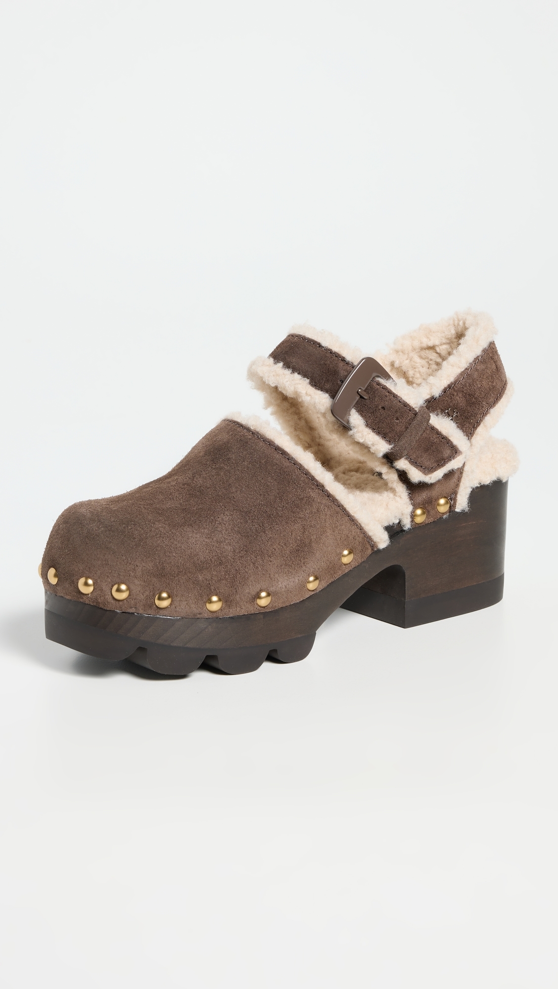Shearling Lug Sole Clogs 70mm Deep Espresso 