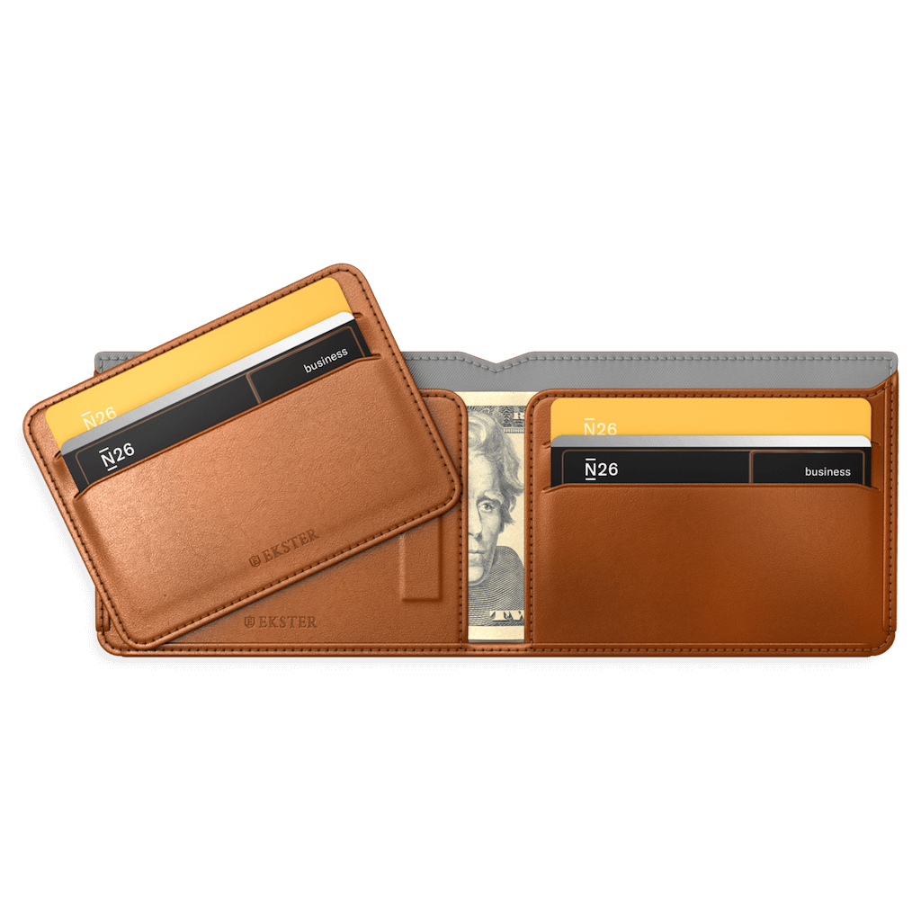 Bifold Wallet - Brown Smart Slim Bifold Wallet for Men Magnetic Cardholder Trackable Card Holder Premium Leather Wallet RFID Blocking