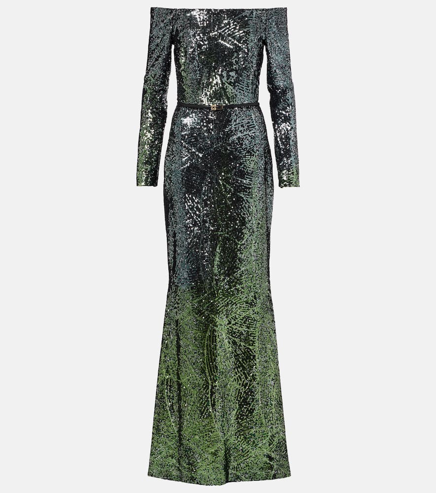 Ombré sequined silk-blend gown