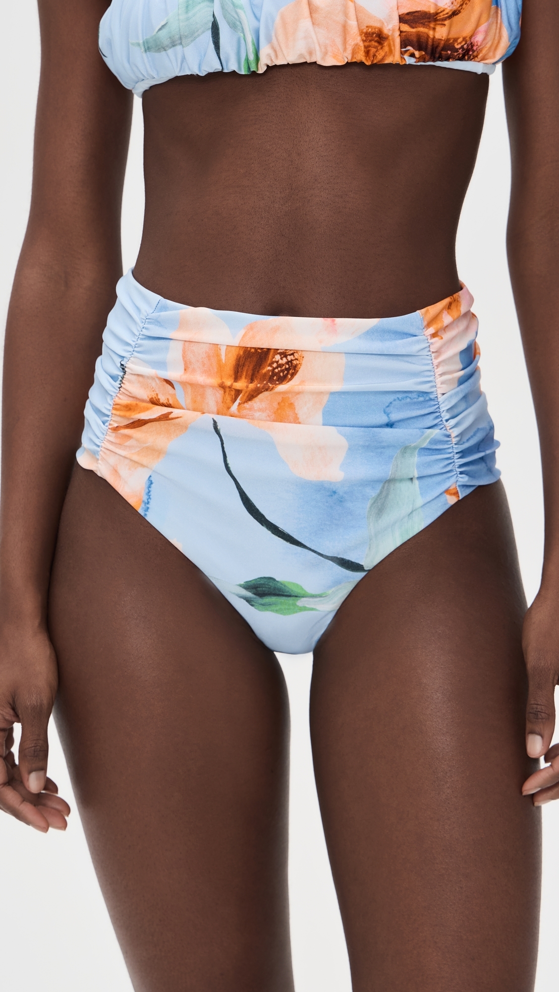 Sunspell Ruched Bikini Bottoms Watercolor Floral