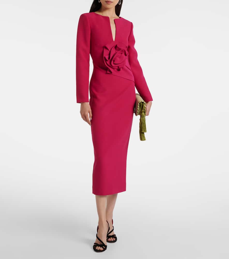 Floral-appliqué crêpe midi dress
