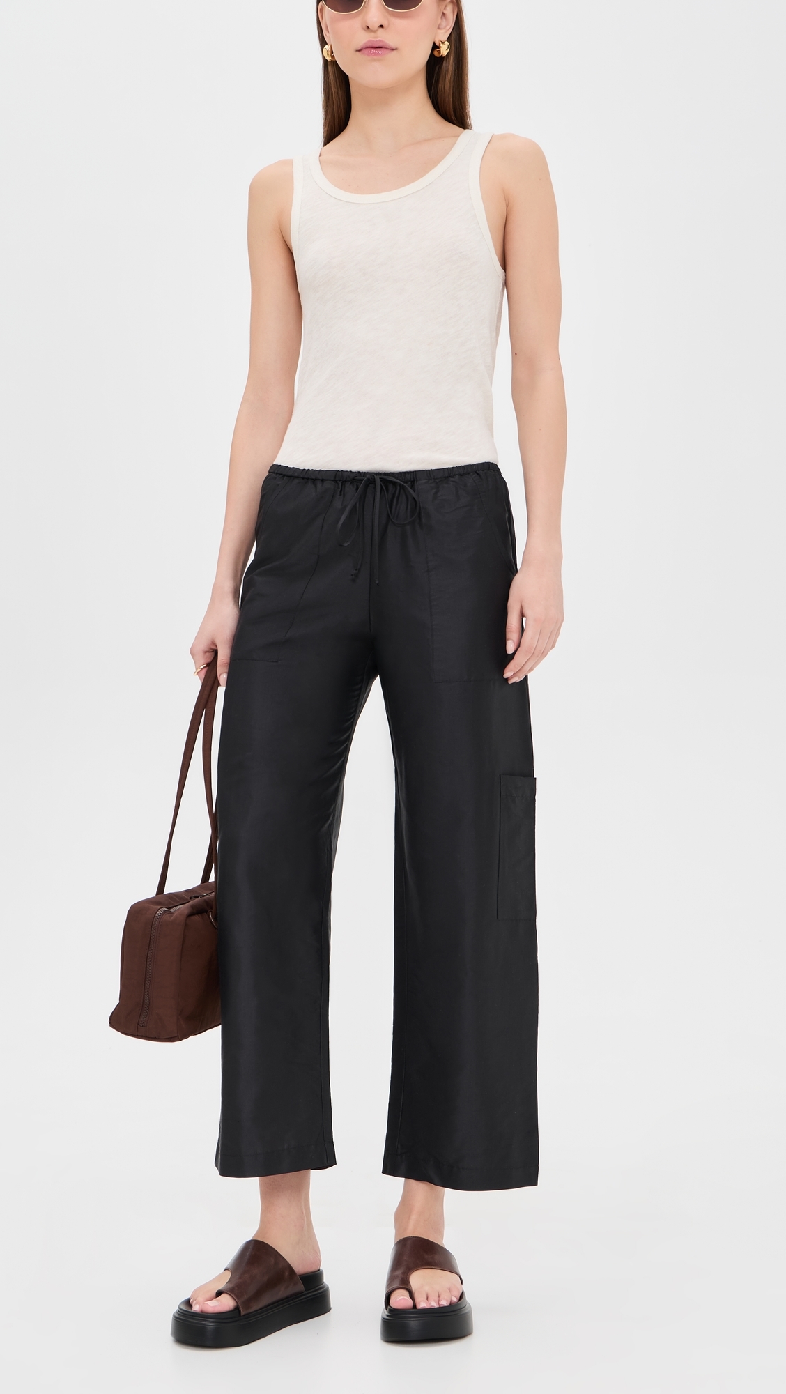 The Silk Taffeta Drawstring Cargo Pants Jet
