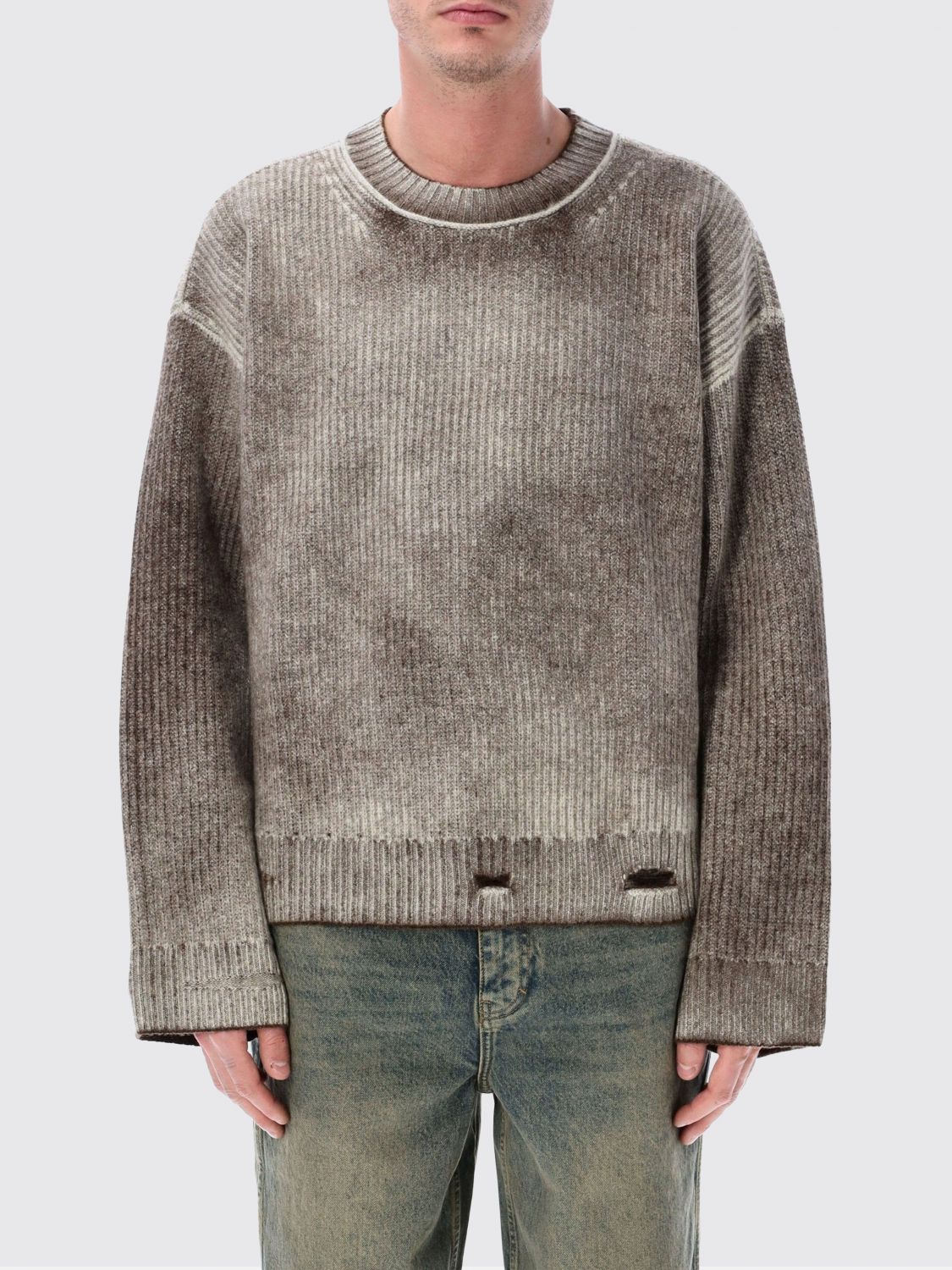 Represent - long sleeve crewneck knitwear with ribbed texture