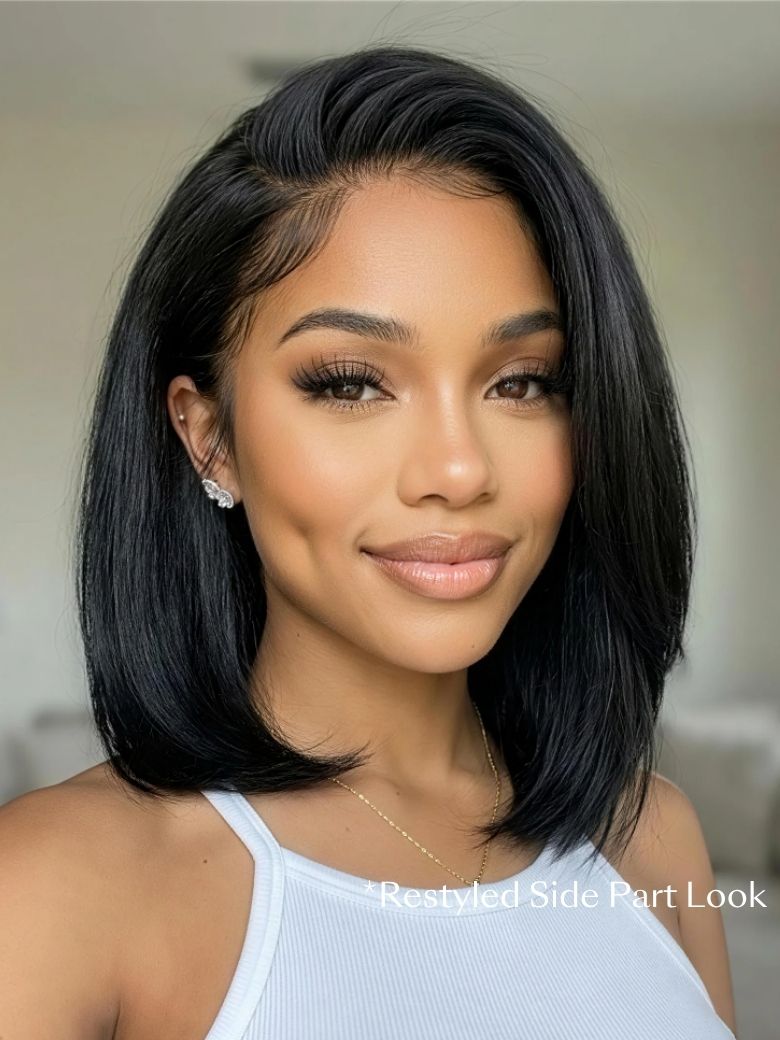 UNice Yaki Bob Bye-Bye Slip™ Put-On-and-Go Glueless Lace Human Hair Natural Black Wig for Beginner
