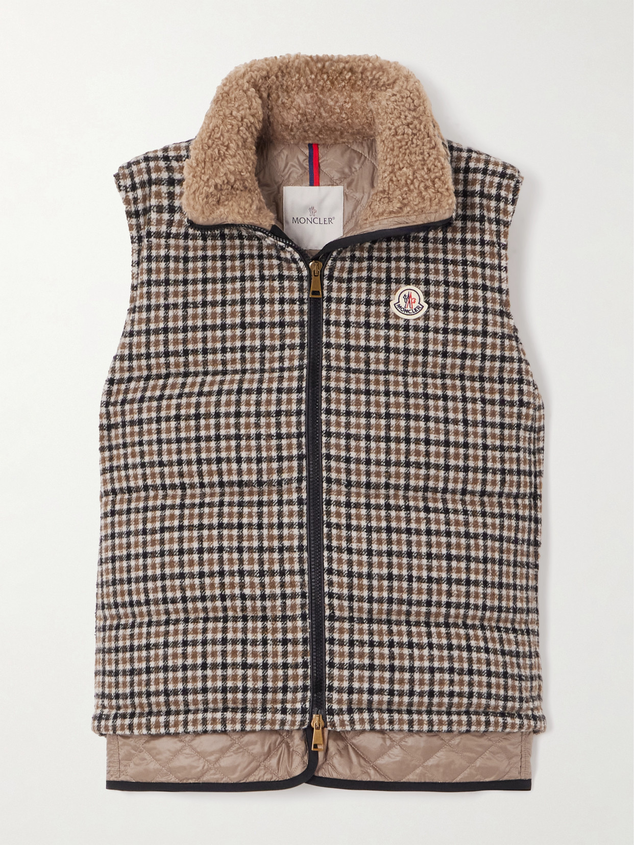 Touvet Appliquéd Layered Quilted Checked Wool-blend Tweed Down Vest - Brown