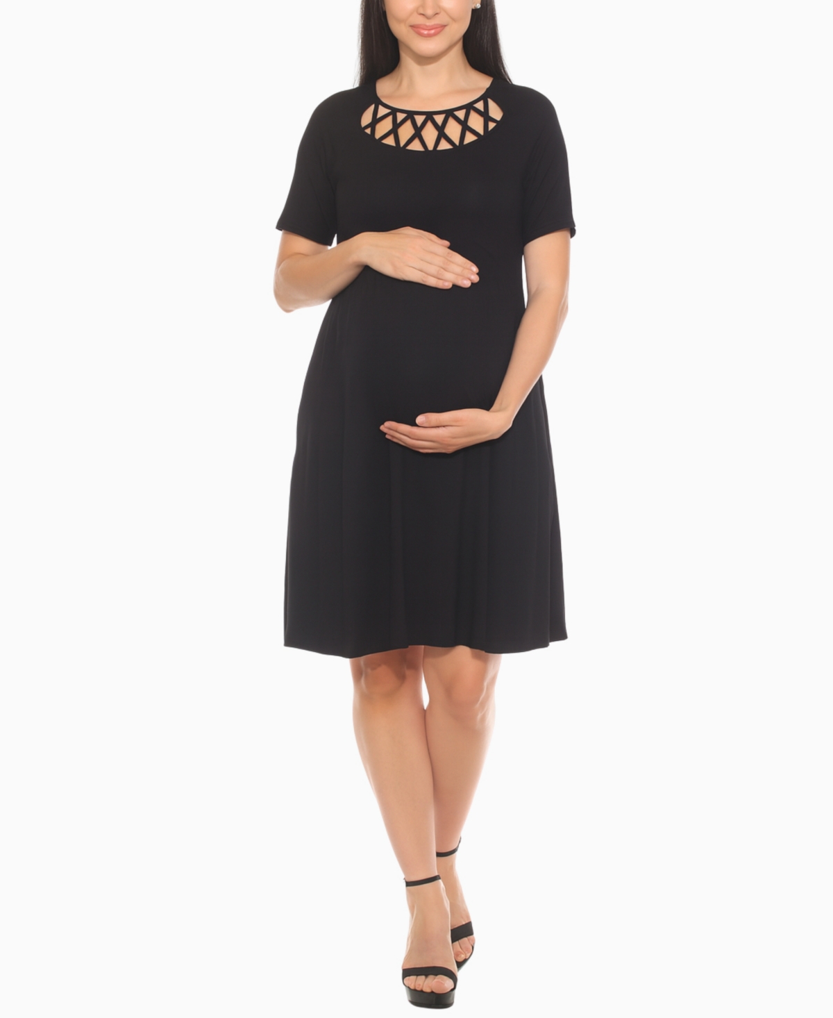 Women's Crisscross Neckline Maternity Dress - Black