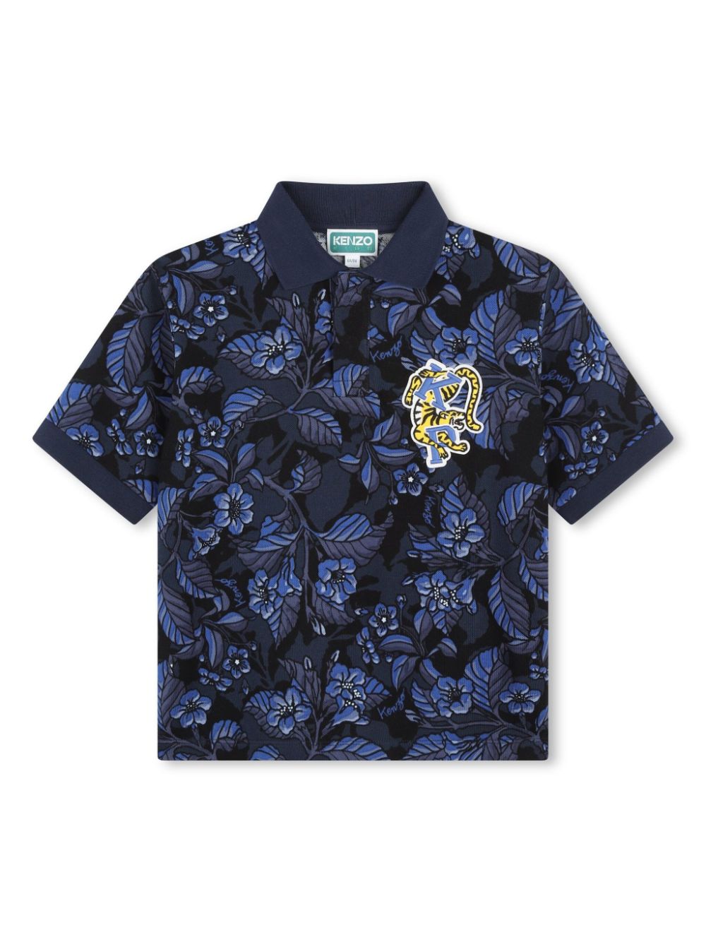 Logo-appliqué floral-print polo shirt - Blue