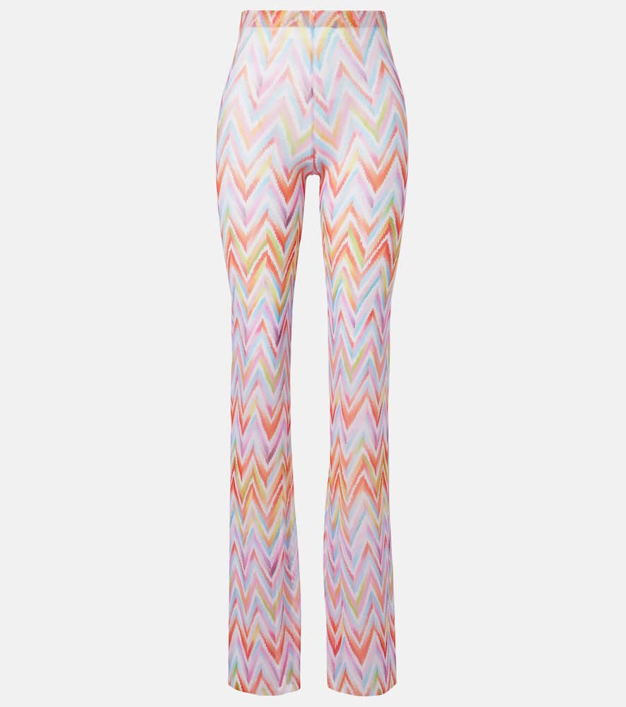 Zigzag printed tulle straight pants
