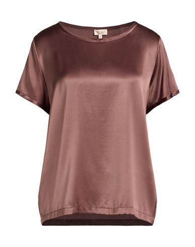 Woman Top Chocolate brown Size M Silk, Elastane