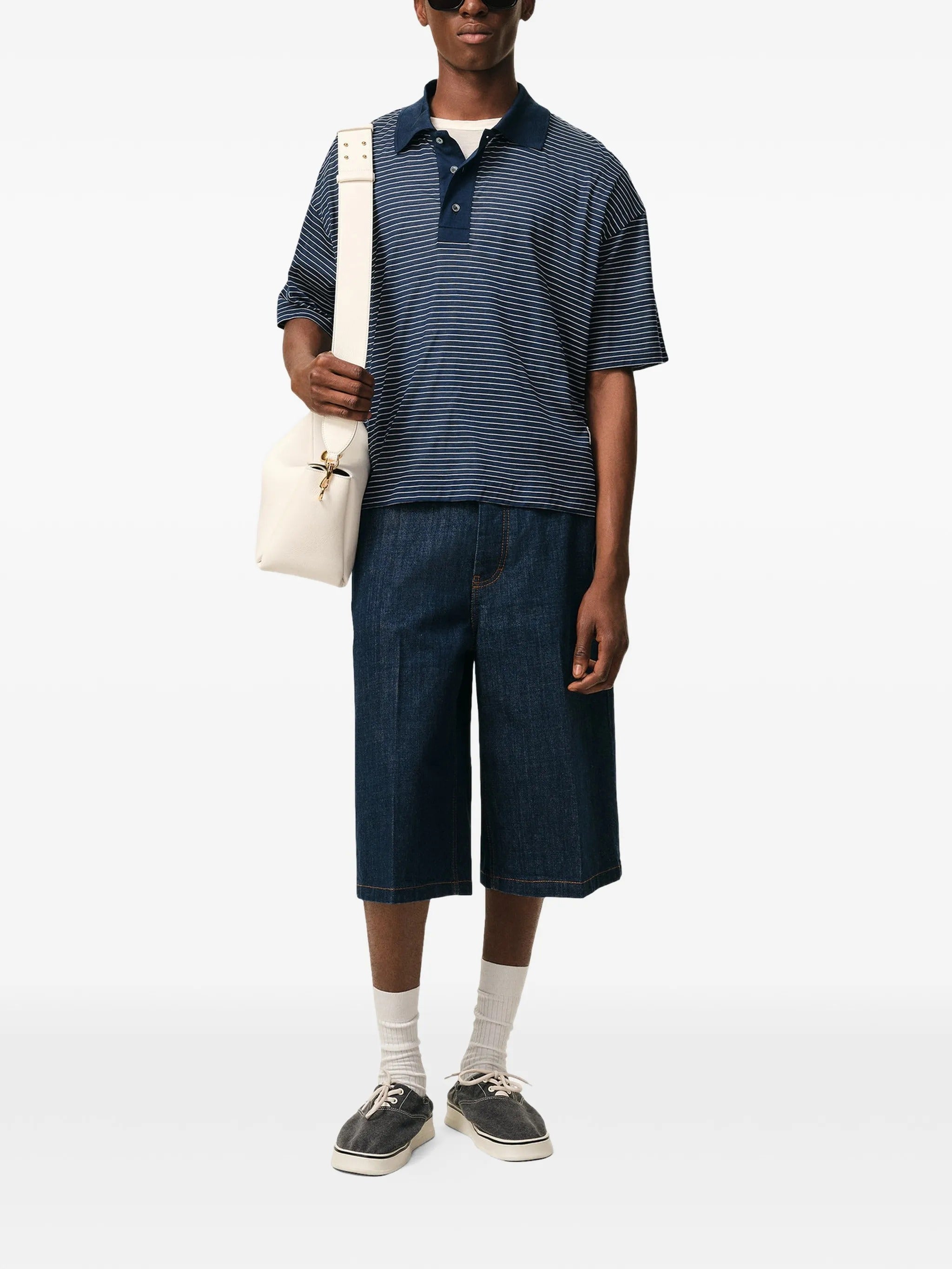 Ami Paris Striped Boxy Fit Polo With Ami De Coeur Patch