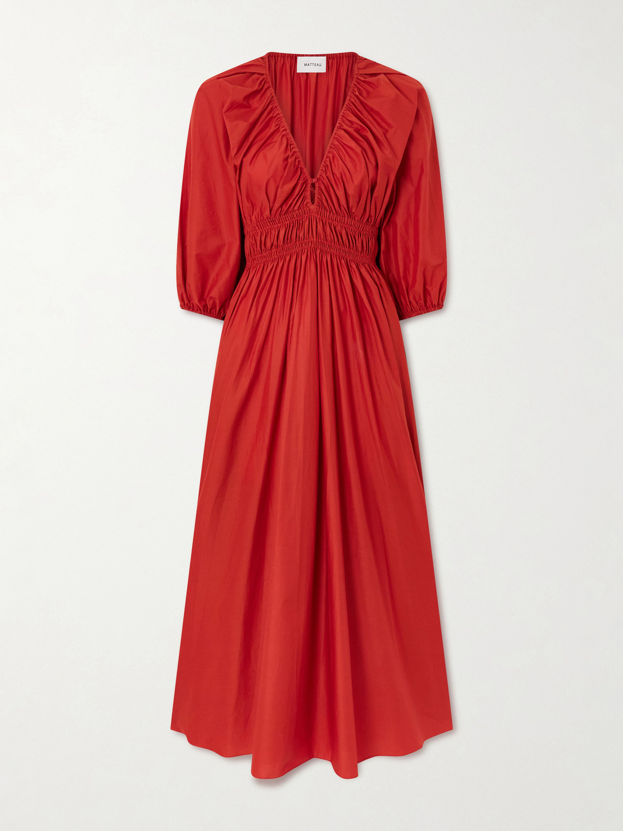 Shirred Organic Cotton-poplin Maxi Dress - 1