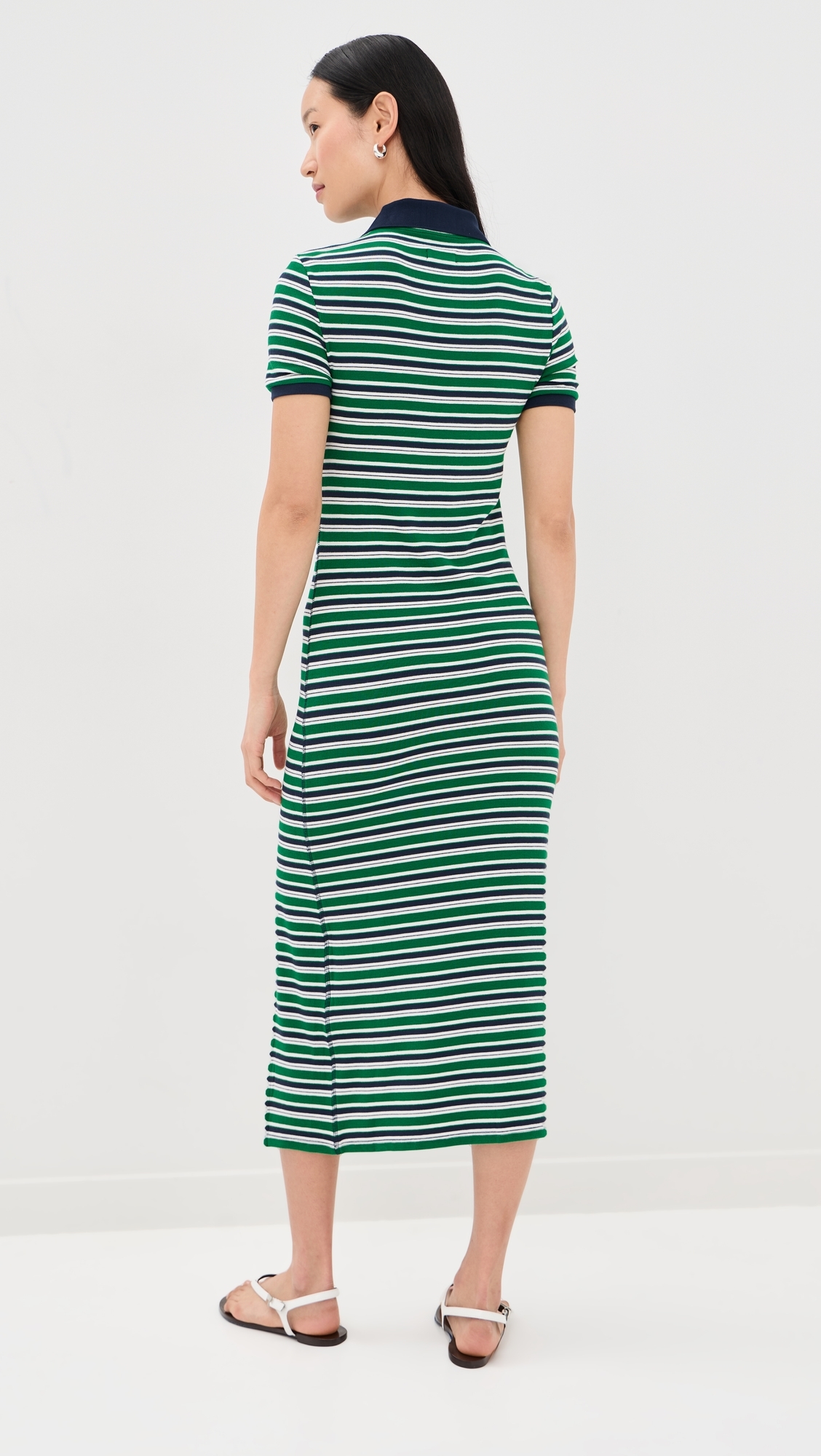 Shelby Knit Polo Midi Dress Kelly Green Stripe