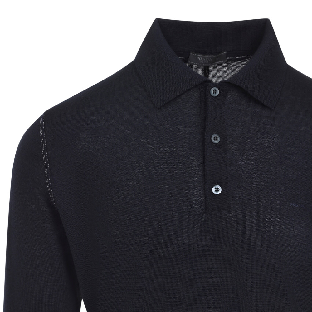 Blue Solid Polo Sweater