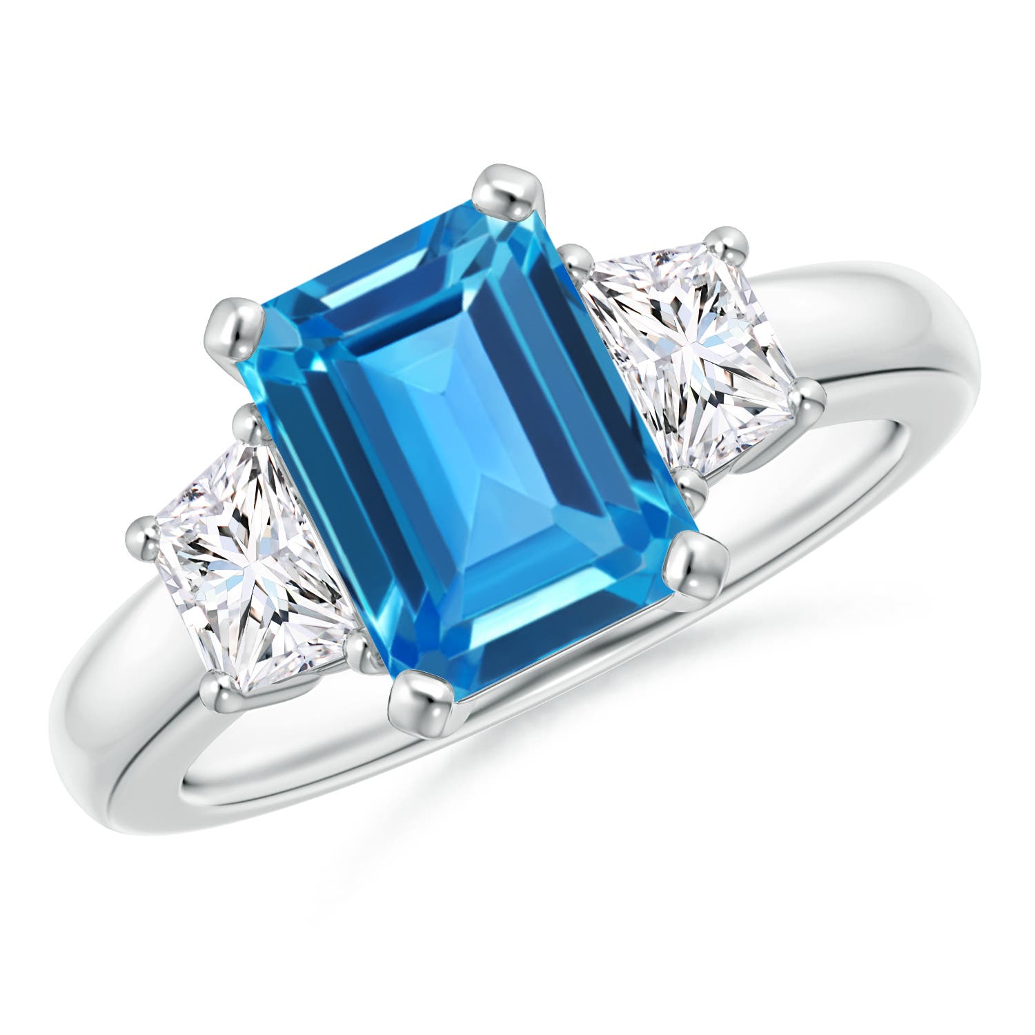 Angara 2.75 Carats Swiss Blue Topaz and Diamond Three Stone Ring in Platinum