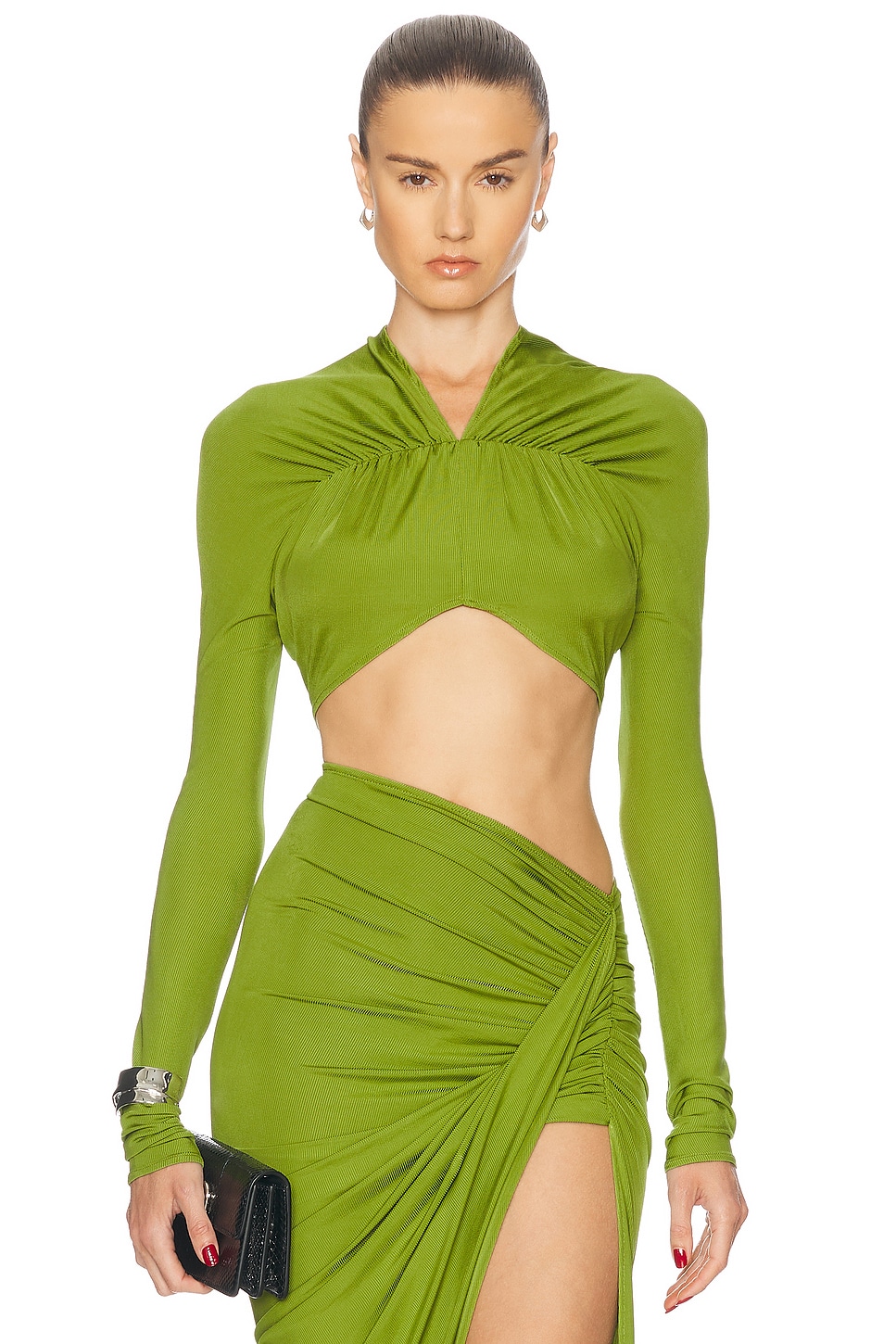 Atlein V-Neck Cropped Top in Lime - Green.  40 also in