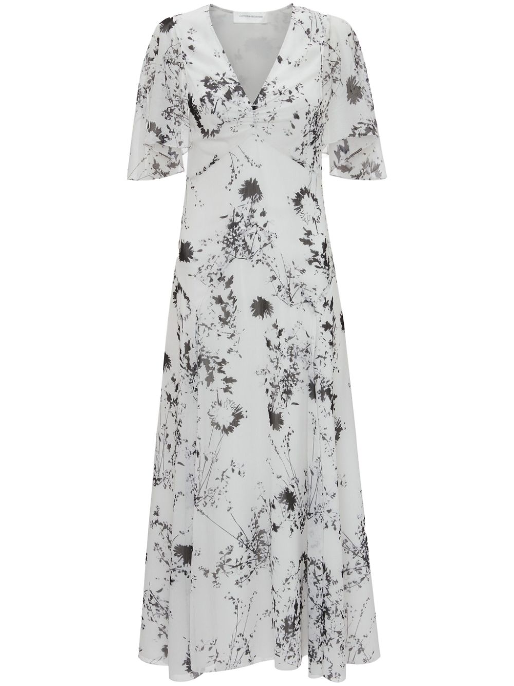 Floral-print plissé dress - White