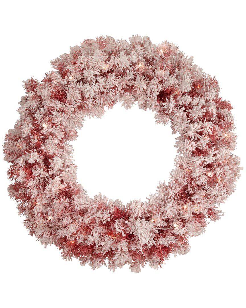 Northlight Pre-Lit Flocked Red Artificial Christmas Wreath 36 in Clear Lights