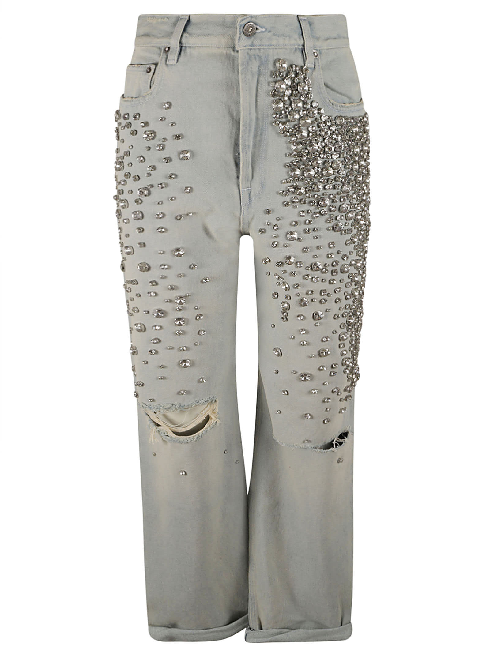 Kim cabochon-crystal bleached jeans