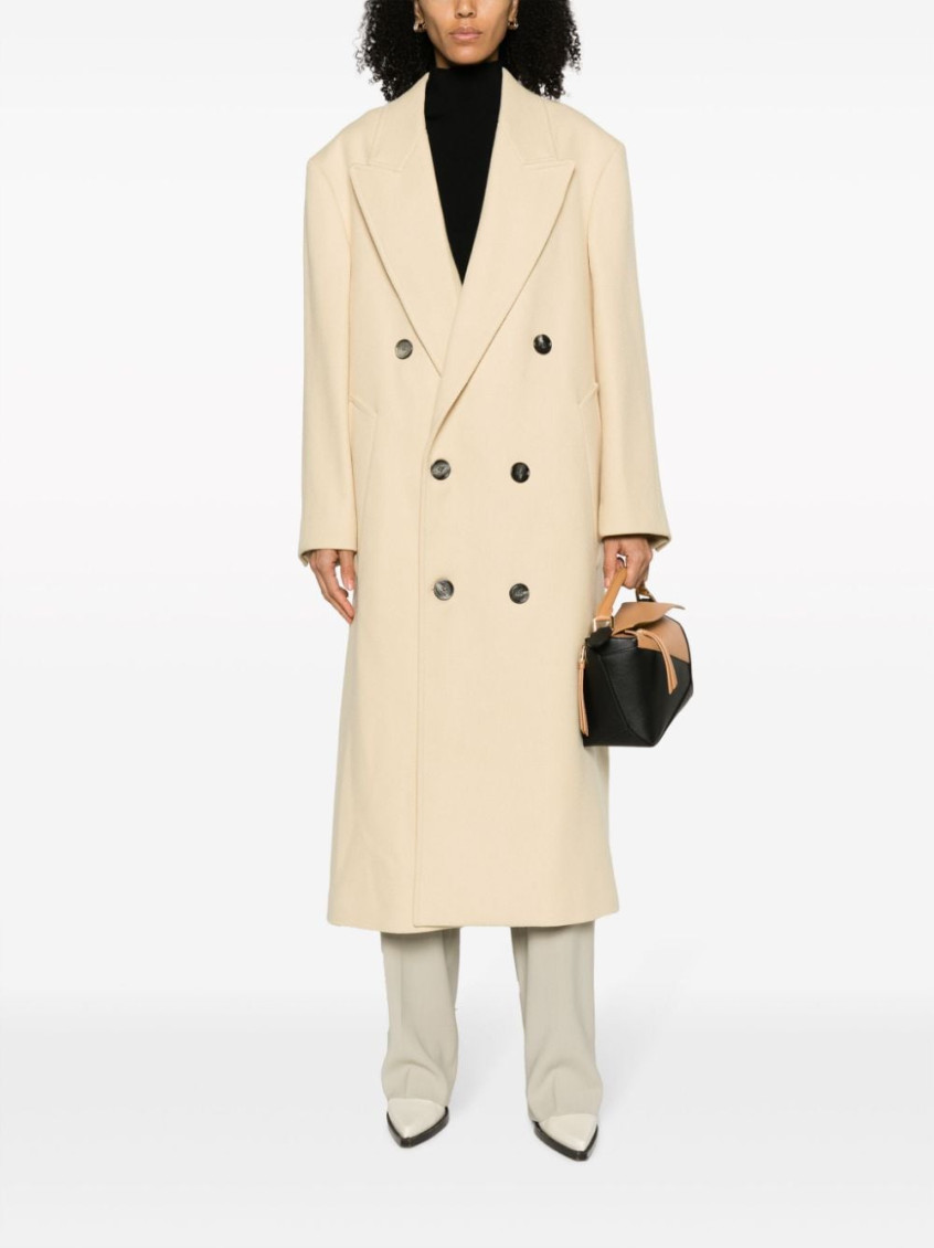 Natural Long Double-breasted Coat