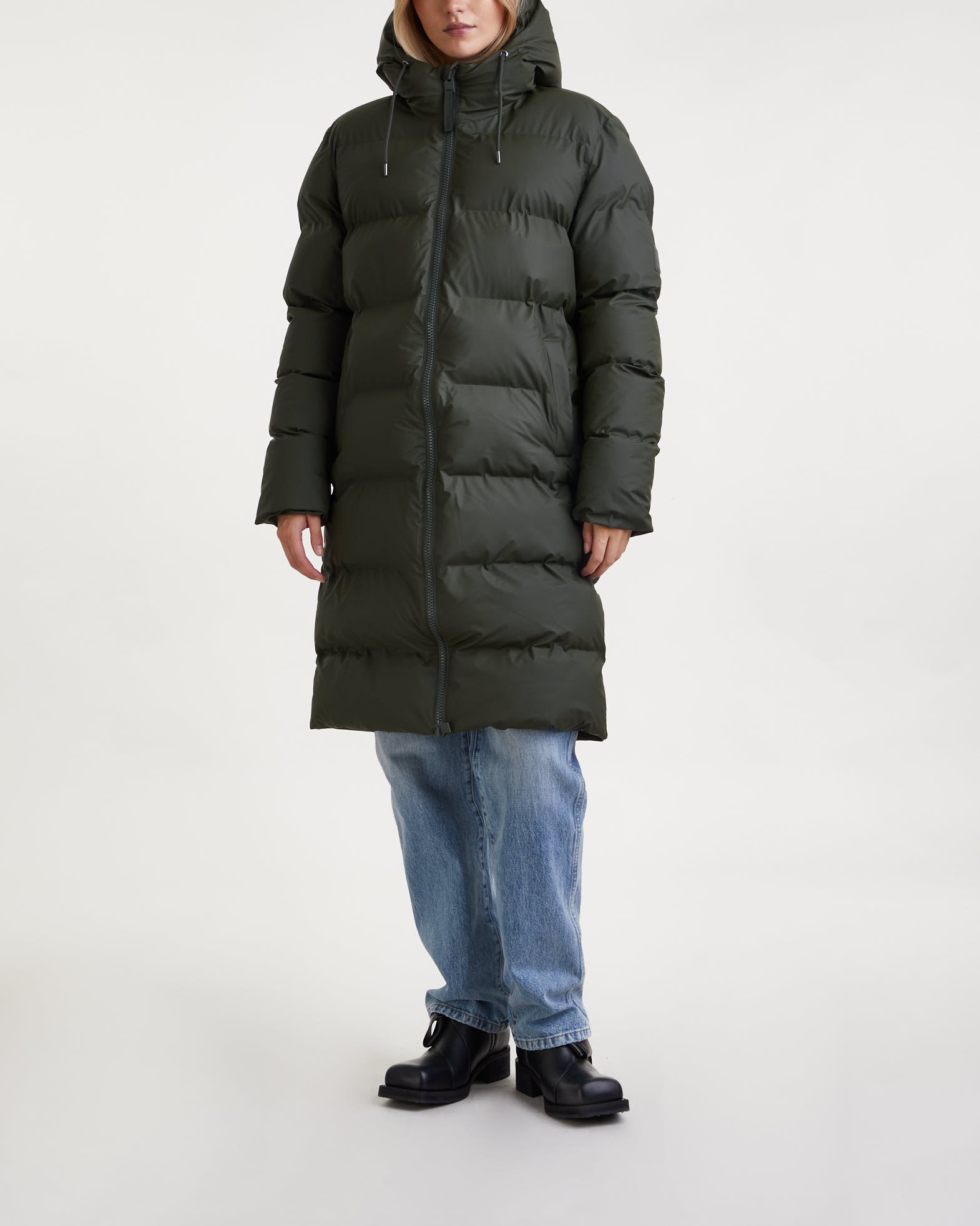 Rains Jacket Alta Long Puffer Green