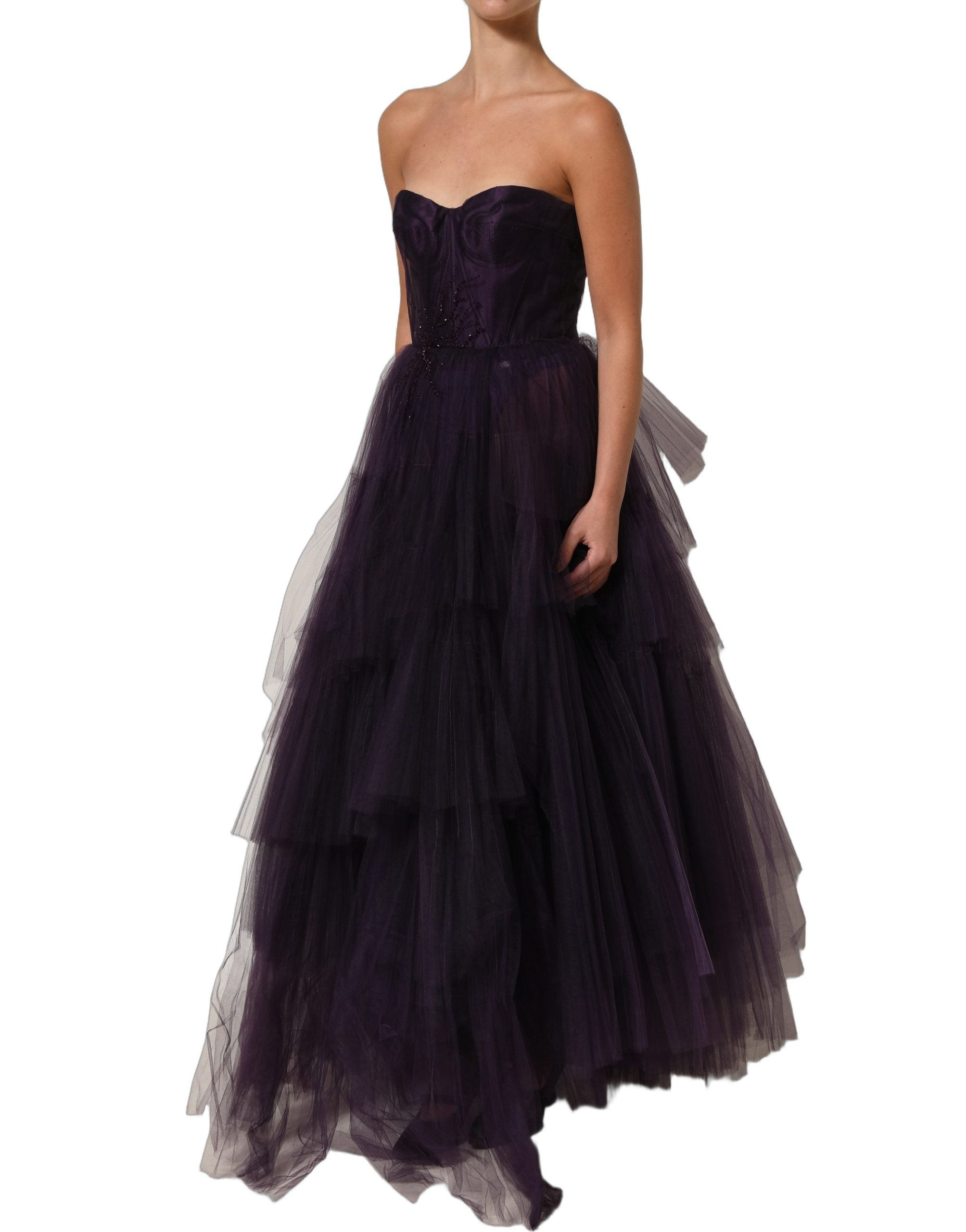 Tiered Tulle Silk Dress — Purple