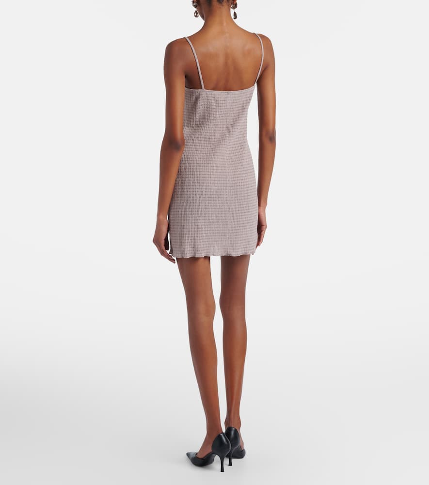 Floral-appliqué shirred minidress
