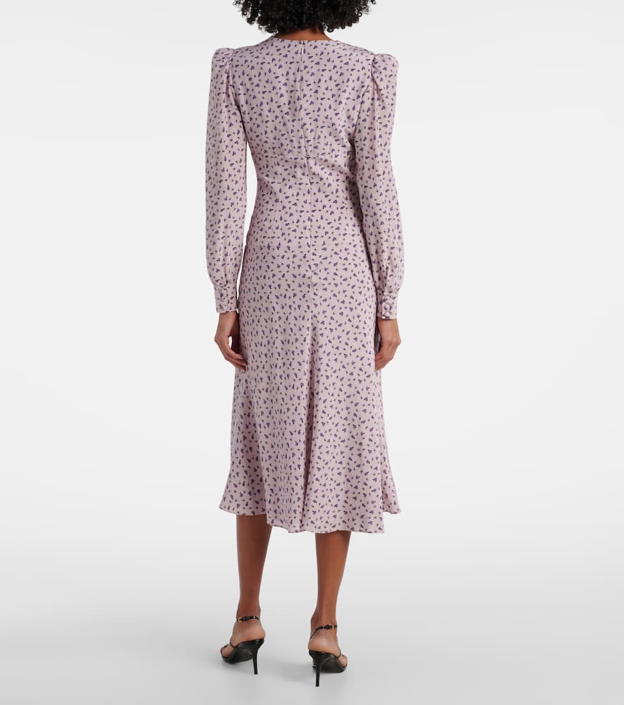 Floral lace-trimmed silk midi dress