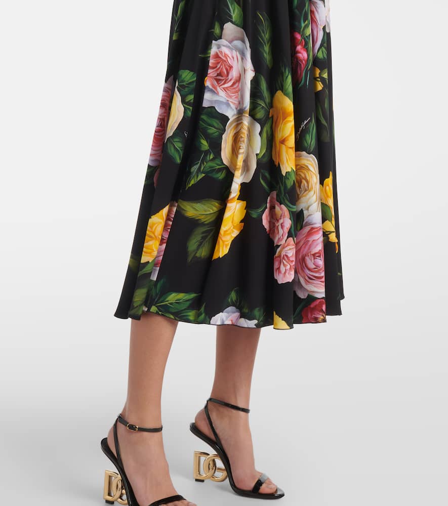 Floral silk-blend charmeuse midi skirt