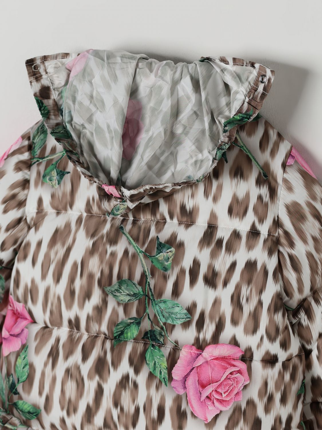 Floral leopard-print puffer jacket - Brown