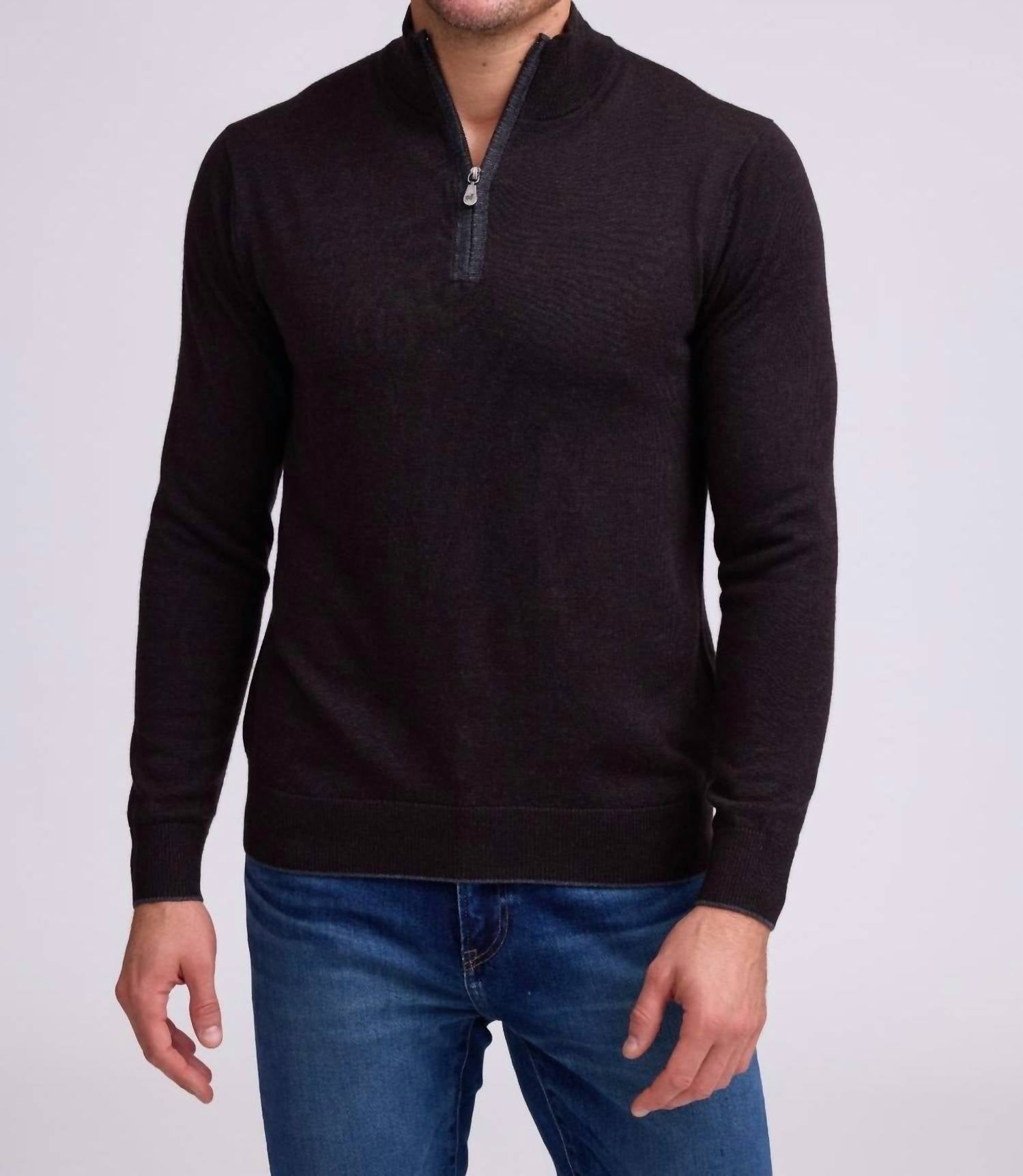 Palmer Mock Zip Sweater In Espresso