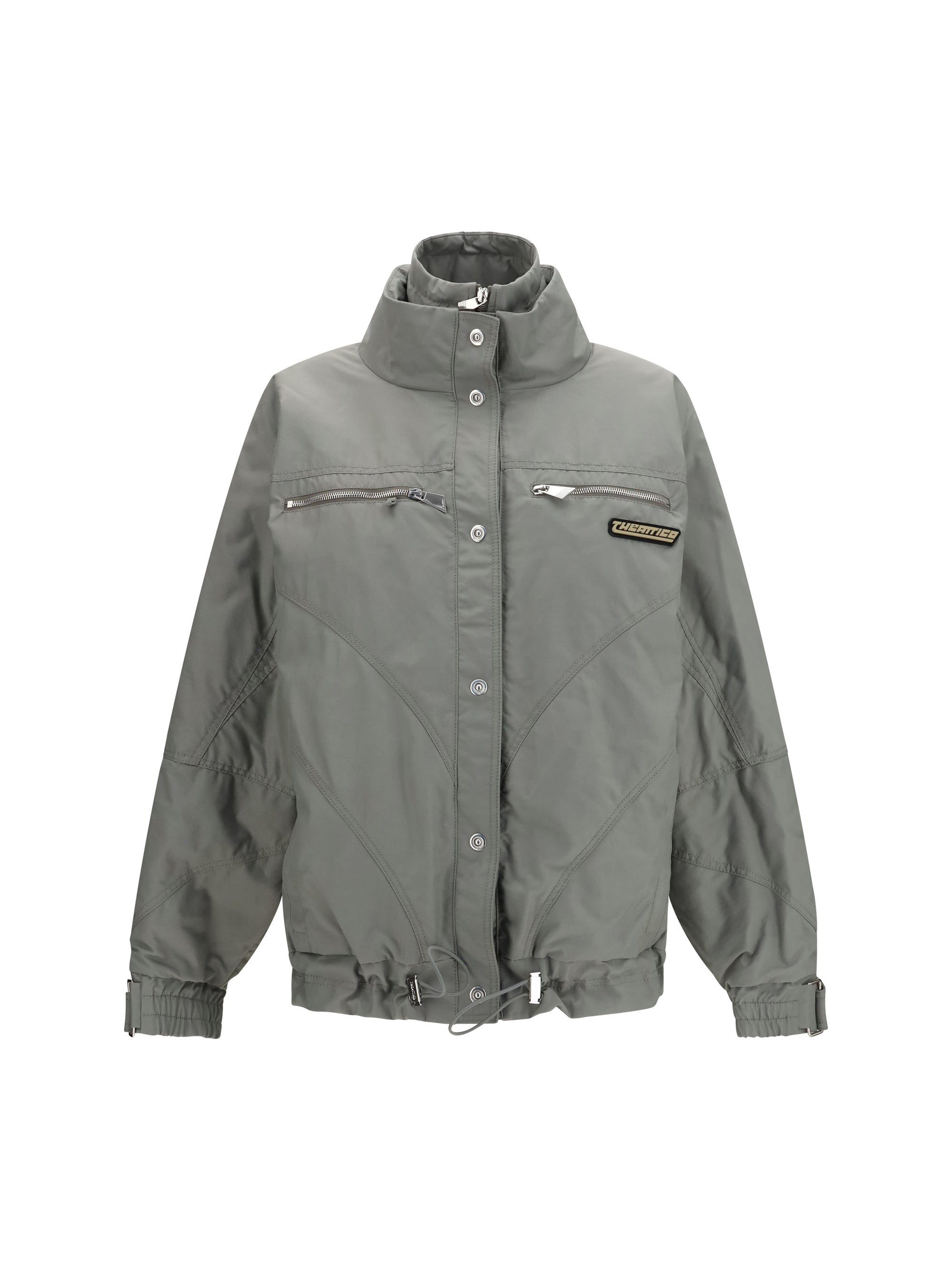 High-Neck Padded Bomber Jacket — Gray
