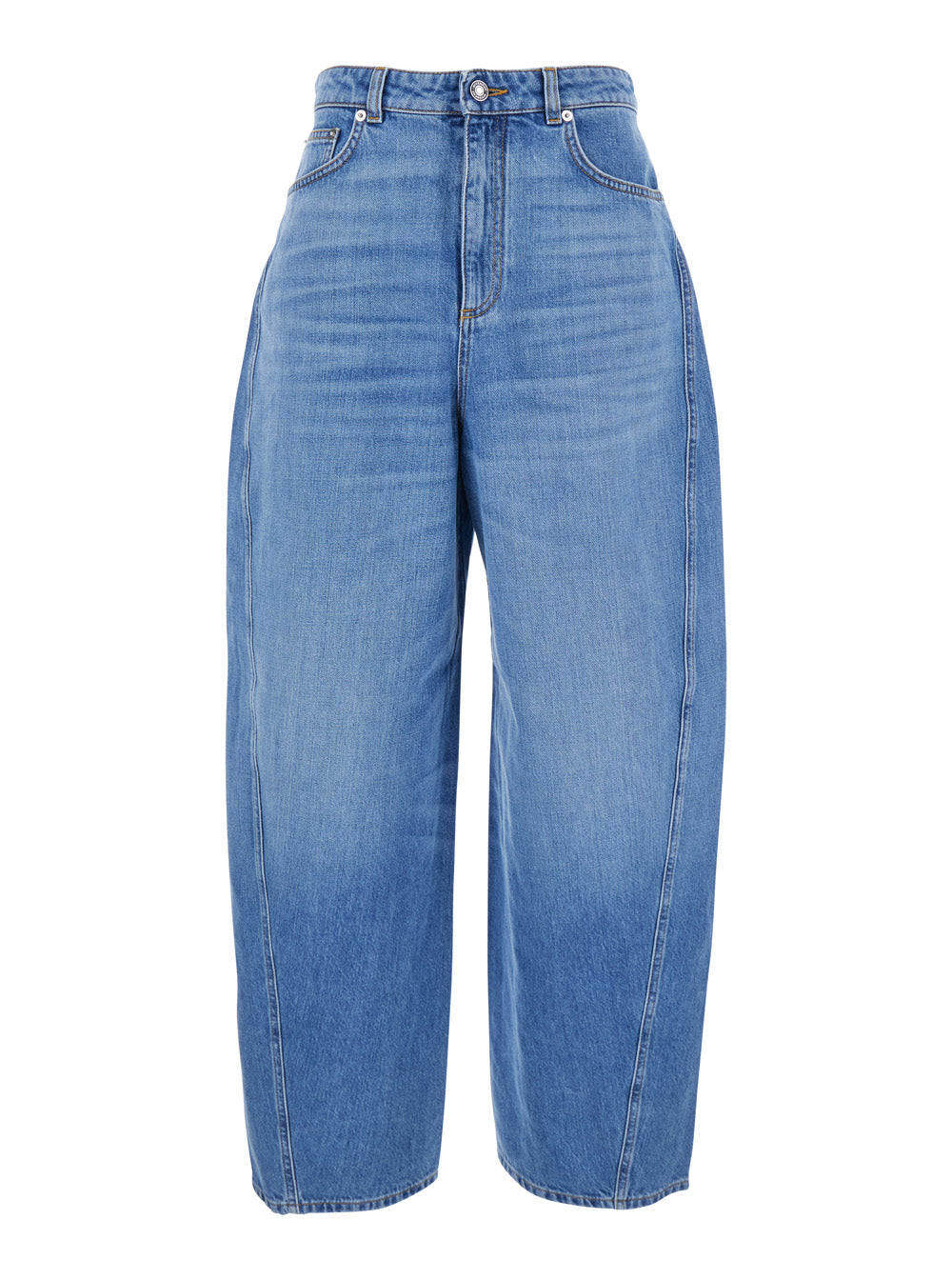 Wide-Leg Logo Patch Jeans — Blue