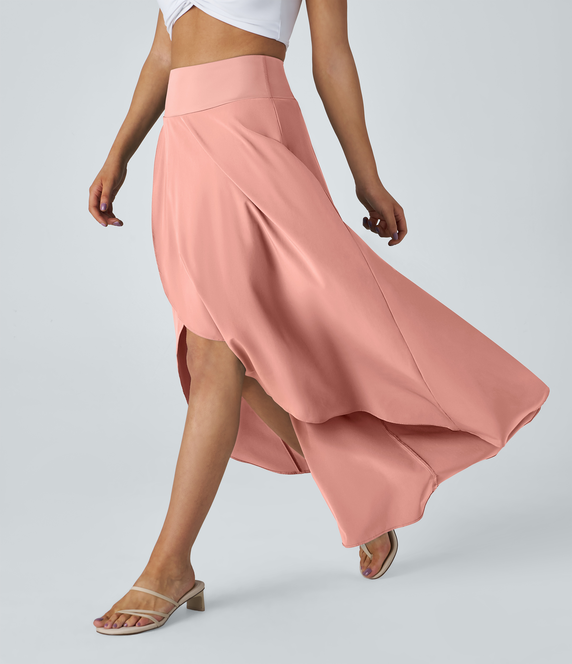 Breezeful™ High Waisted High Low Ruffle 2-in-1 Flowy Quick Dry Casual Regular Maxi Skirt  - Blossom