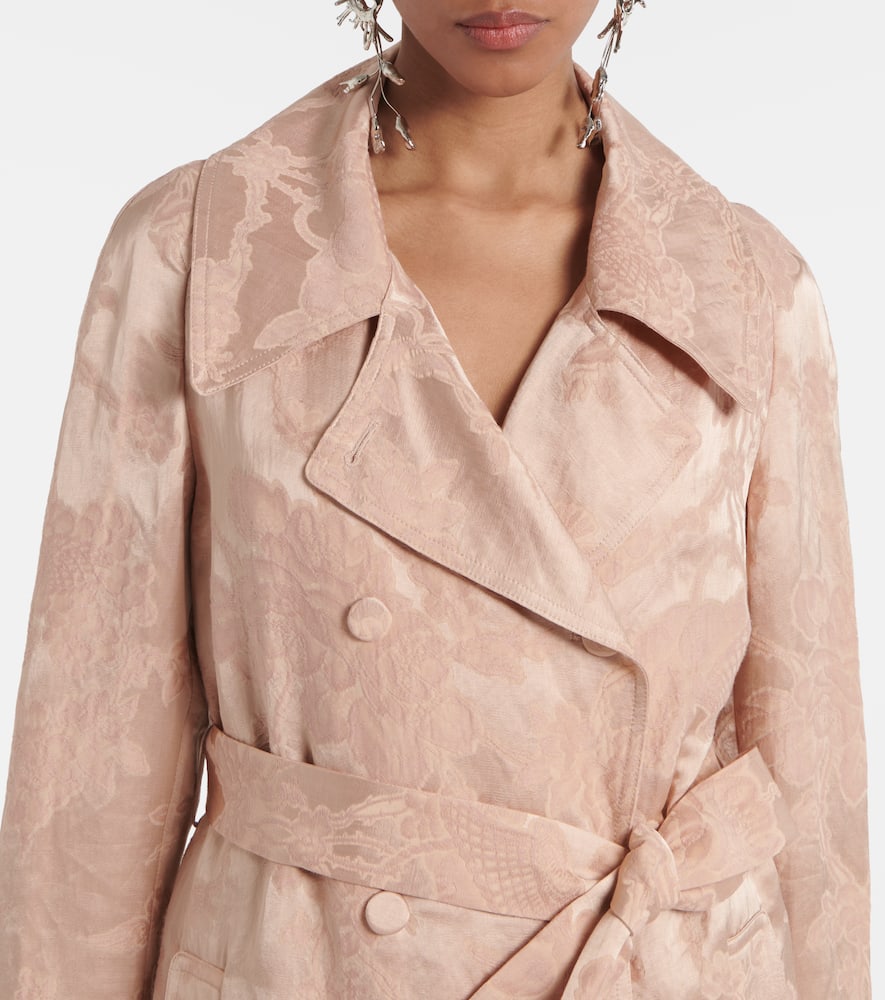 Floral linen-blend jacquard coat