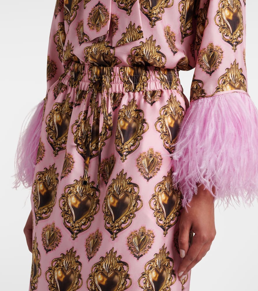 Printed silk midi skirt