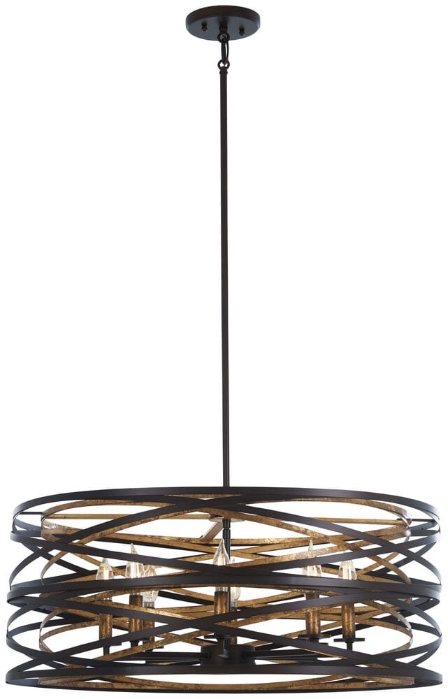 Vortic Flow 8-Light 28" Pendant Light in Dark Bronze with Mosaic Gold Inte