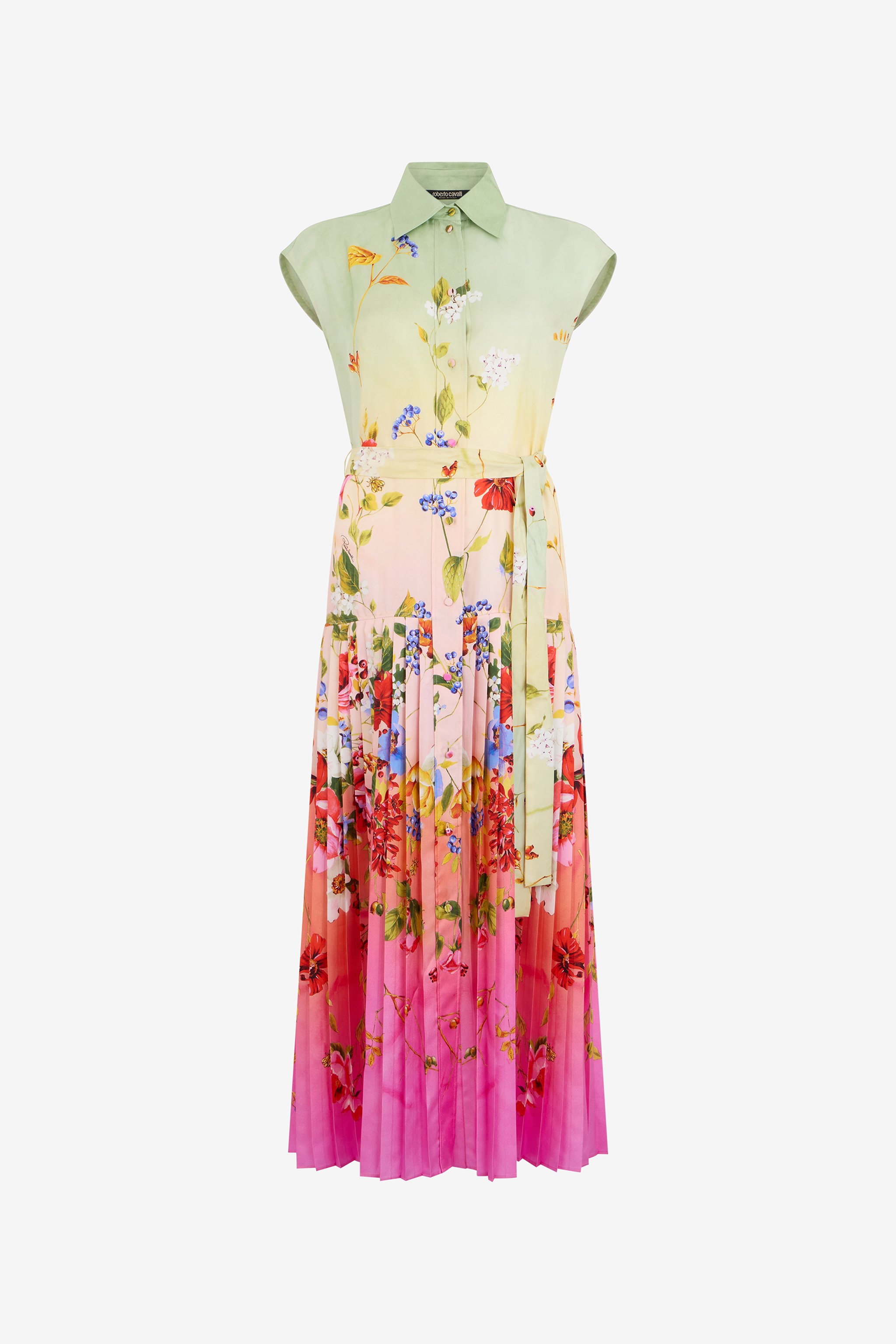 Long Silk Dress With Miami Flowers Print