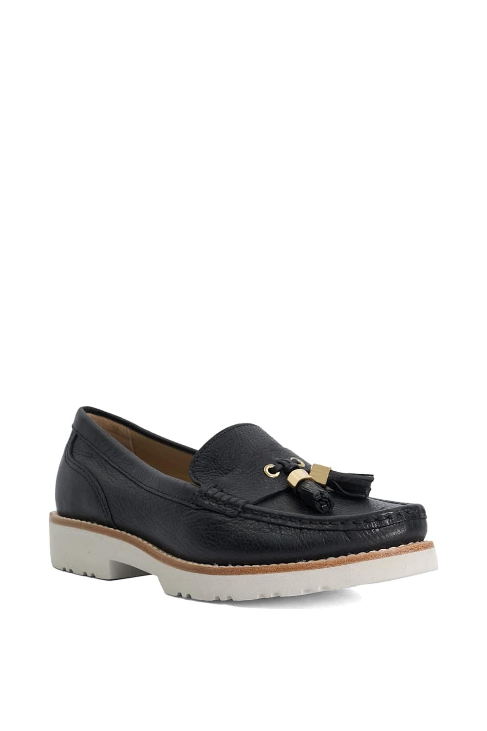 Dune London Women's Wide Fit 'Gwen' Leather Loafers in Black