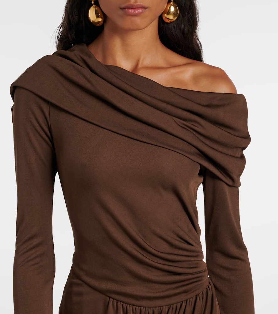 Off-shoulder jersey gown