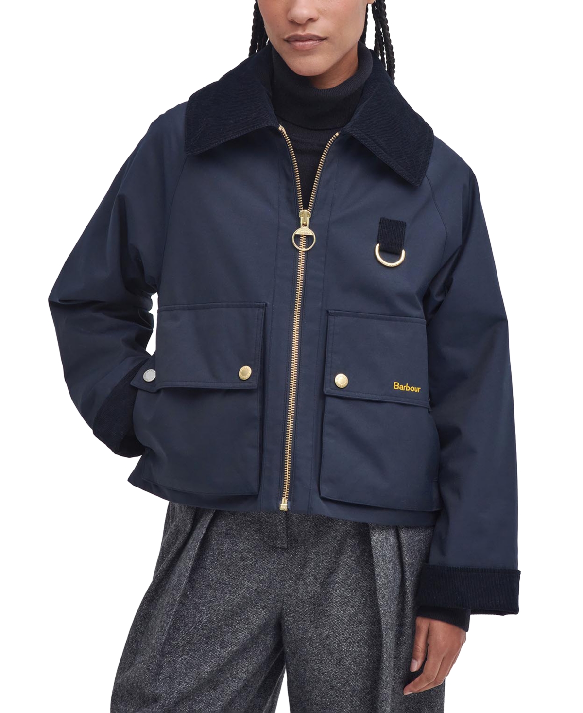 Women's Nora Oversized-Collar Utility Jacket - Dark Navy/Military Brown