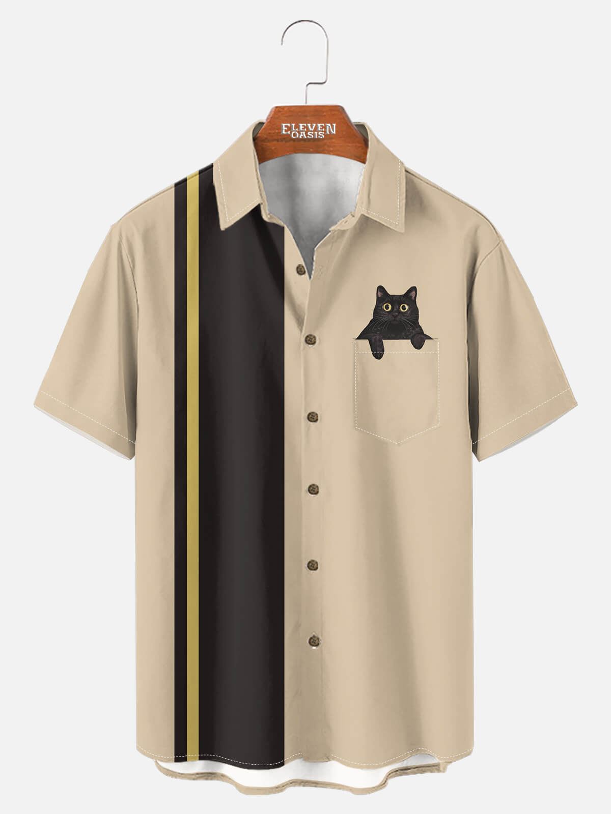 Men's Black Cat in Pocket Graphic Short Sleeve Shirt