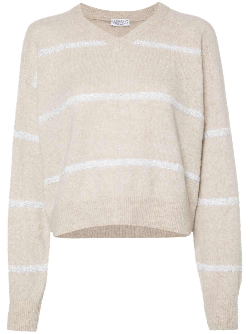 Striped sequin-embellished jumper - Neutrals