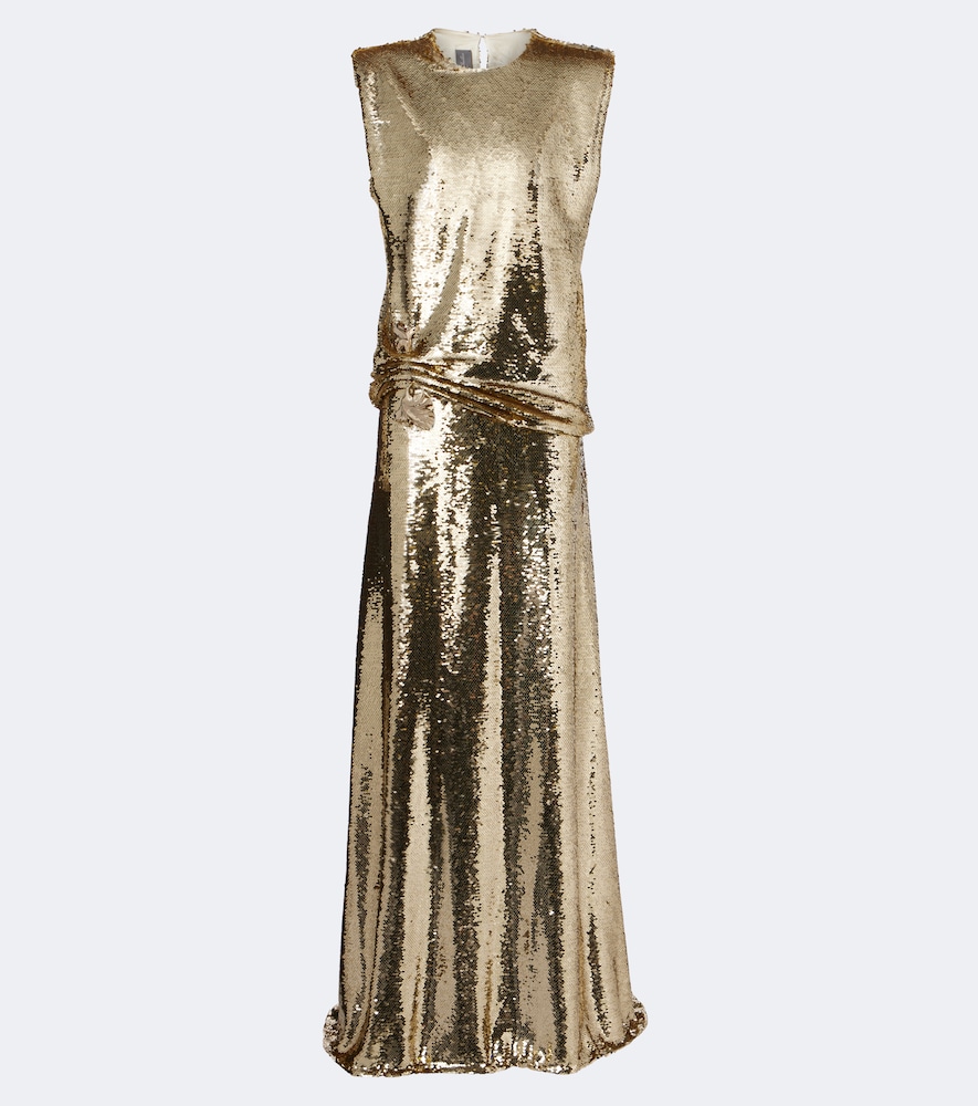 Sequined embellished gathered gown