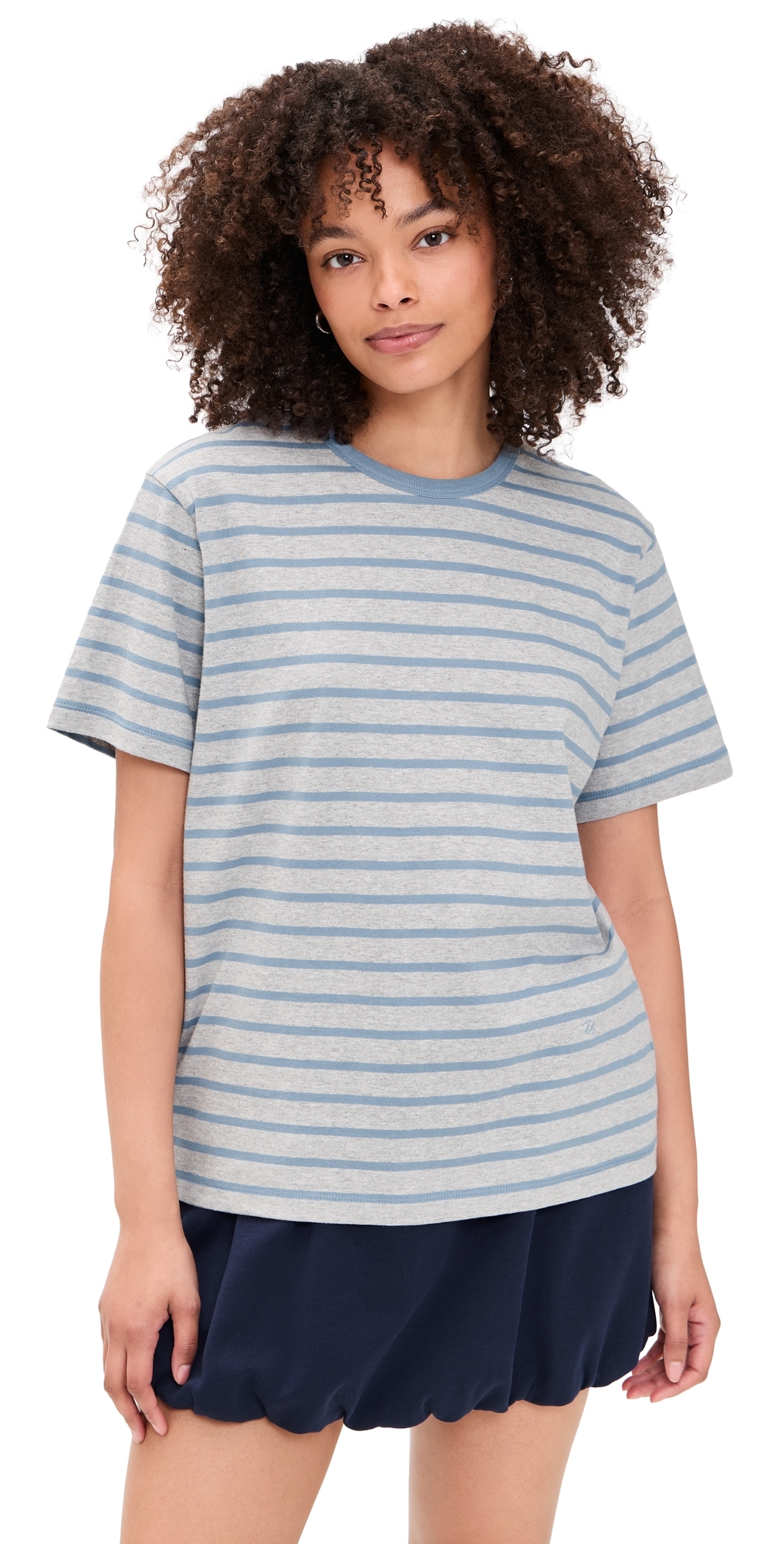 Striped T-Shirt Melange Grey/Soft Blue