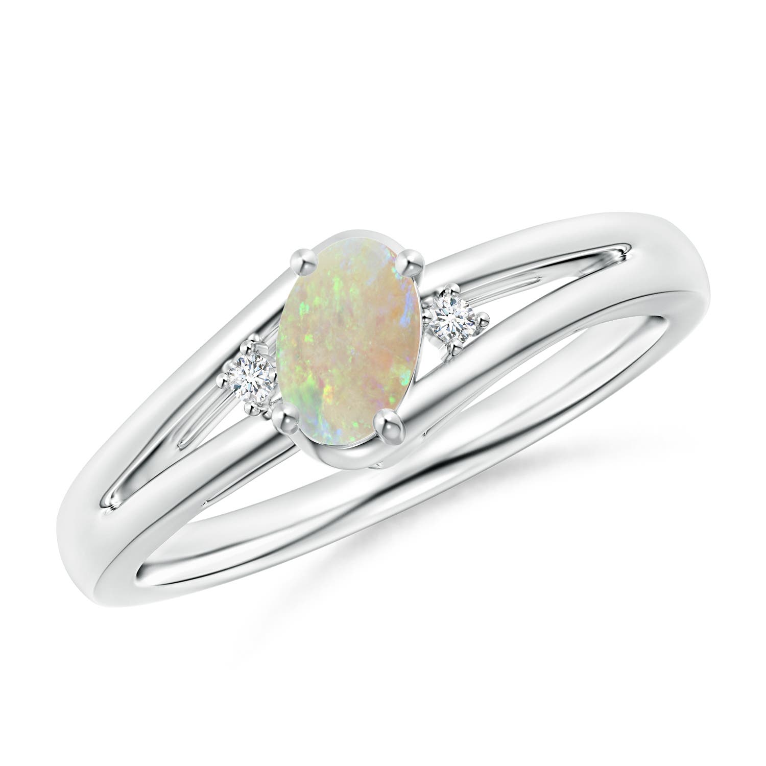 Angara 0.28 Carat Prong-Set Opal and Diamond Split Shank Ring in Platinum